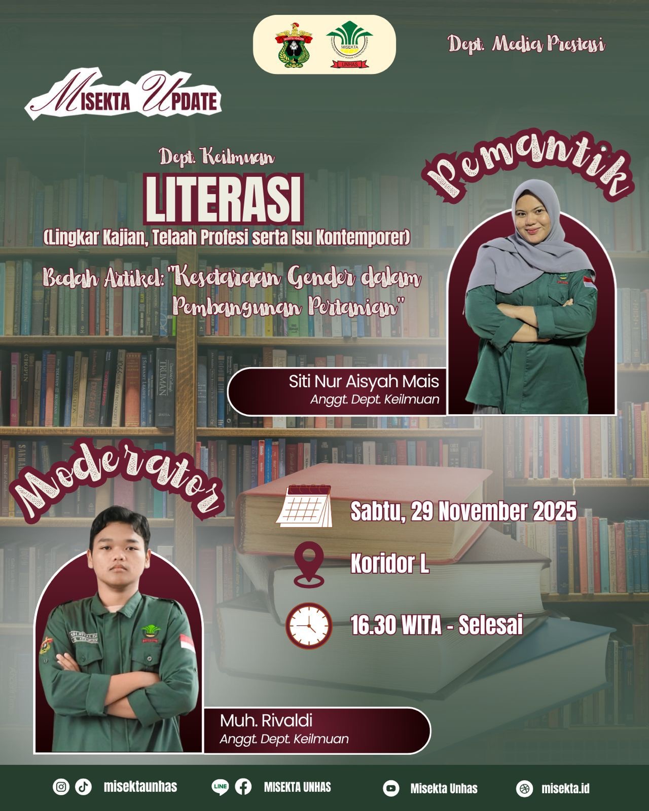 LITERASI (Lingkar Kajian, Telaah Profesi serta Isu Kontemporer). "Bedah Artikel: Kesetaraan Gender dalam Pembangunan Pertanian".